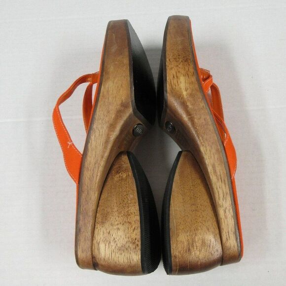 PAZZO Chunky Wood Platform Y2K Slide Sandals Sz 7 Orange Fabric Shoes VINTAGE 90 - Picture 12 of 14